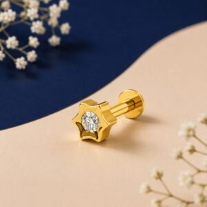 Star Frame Lab Grown Diamond Nose Pin displayed from front, side, top, and angled perspective with celestial diamond design