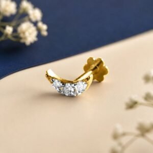 Half moon lab grown diamond nose pin elegant modern jewelry close up view