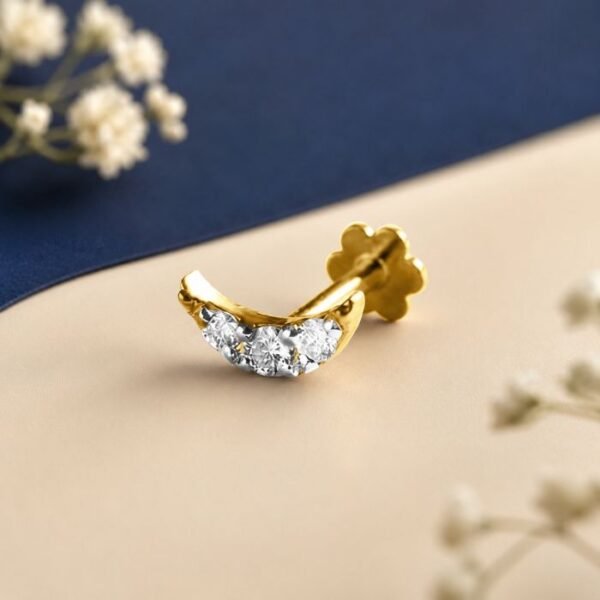 Half moon lab grown diamond nose pin elegant modern jewelry close up view