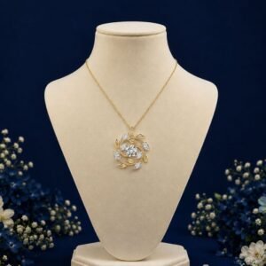 Front view of Laurel Bloom CVD diamond pendant with elegant floral design