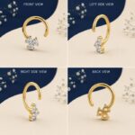 Front view of three stone diamond nose ring elegant design