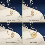 Clover diamond nose ring shown in front view, side view, top view, and angled perspective highlighting sparkling clover design