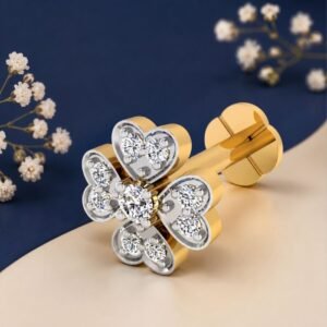 Heart Clover Lab Grown Diamond Nose Pin displayed from front, side, top, and angled perspective with floral heart-inspired diamond design