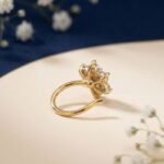 Eternal bloom diamond nose ring shown in front view, side view, top view, and angled perspective with floral diamond design