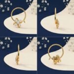 Front view of pinwheel diamond nose ring with sparkling design