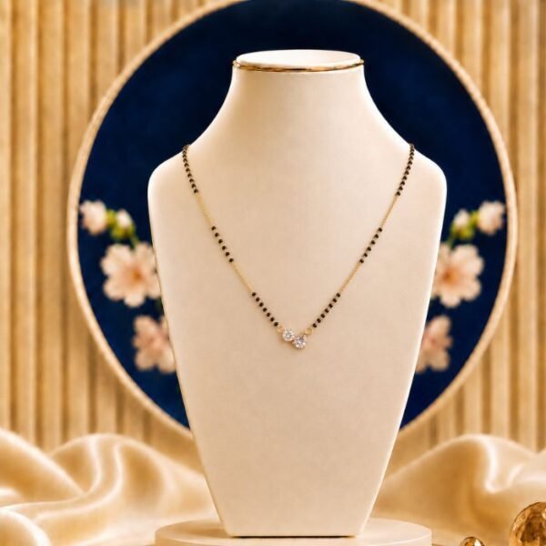 Amara Celestial Diamond Mangalsutra featuring celestial-inspired motifs adorned with sparkling lab-grown diamonds and elegant black bead chain detailing.