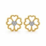 Amara floral heart lab-grown diamond stud earrings in yellow and white gold on white background