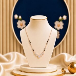 Bezel Sparkle Lab Grown Diamond Mangalsutra featuring elegant bezel-set sparkling lab-grown diamonds with refined black bead chain detailing.