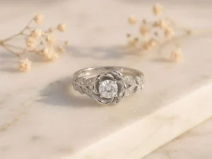 Blooming Rose Diamond Ring featuring a delicate rose-inspired design adorned with sparkling lab-grown diamonds and elegant detailing.