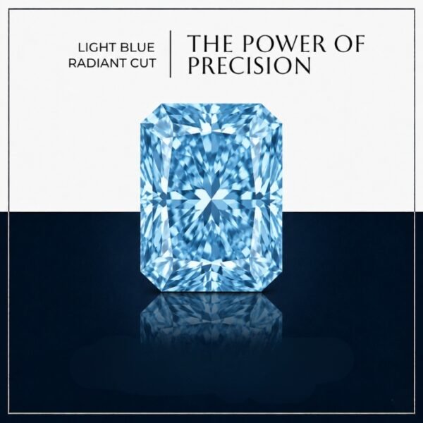 Premium macro view of a loose brilliant radiant cut lab grown diamond resting on a neutral professional background, showcasing elegant trimmed corners.