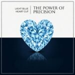 Premium macro view of a loose vibrant blue heart cut lab grown diamond resting on a neutral professional background, showcasing brilliant faceting.