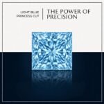 Premium macro view of a loose brilliant princess cut lab grown diamond resting on a neutral professional background, showcasing sharp square edges.