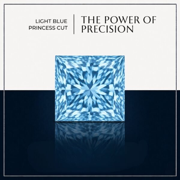 Premium macro view of a loose brilliant princess cut lab grown diamond resting on a neutral professional background, showcasing sharp square edges.