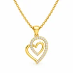 Double heart diamond pendant in gold for women with sparkling round stones