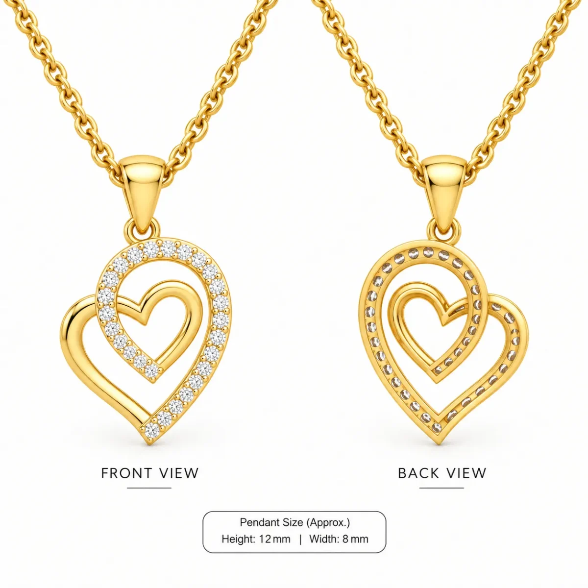 Stunning Double Heart Diamond Pendant in 18K Gold for Women – Dazzling Sparkle & Timeless Elegance - Image 3