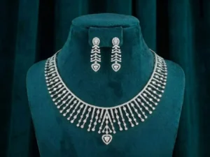 Cascade Fringe Diamond Set featuring flowing cascade patterns with elegant fringe detailing adorned with sparkling lab-grown diamonds and matching earrings.
