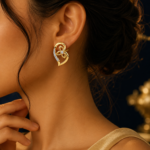 Gold Heart Diamond Studs with Floral Motif | 14k Lab-Grown Gold Earrings - Image 3
