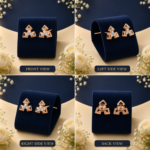 Rose Gold Geometric Studs with Pyramid Clusters | 14k Lab-Grown Diamond Earrings - Image 2