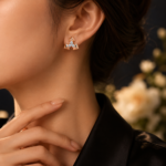 Rose Gold Geometric Studs with Pyramid Clusters | 14k Lab-Grown Diamond Earrings - Image 3