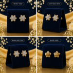Fleur Radiant Lab Diamond Flower Cluster Stud Earrings in 14K Yellow Gold - Image 2