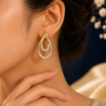 Celeste Double Layered Teardrop Lab-Grown Diamond Earrings in 18K Gold - Image 3