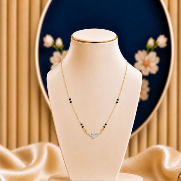 Crown Marquise Lab Grown Diamond Mangalsutra featuring regal crown-inspired marquise motifs adorned with sparkling lab-grown diamonds and elegant black bead chain detailing.