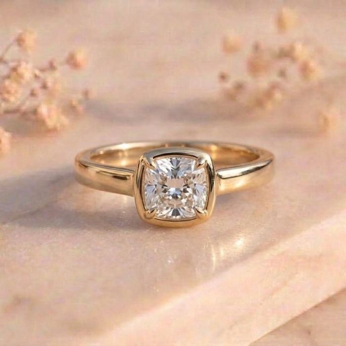 Cushion Cut Diamond Ring Cushion Cut Diamond Ring featuring a brilliant cushion-cut lab-grown diamond with elegant timeless detailing and a polished finish.