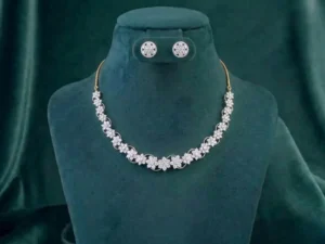 Daisy Bloom Diamond Necklace Set featuring round brilliant cut lab-grown diamonds in a gold floral petal arrangement.