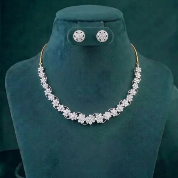 Daisy Bloom Diamond Necklace Set featuring round brilliant cut lab-grown diamonds in a gold floral petal arrangement.