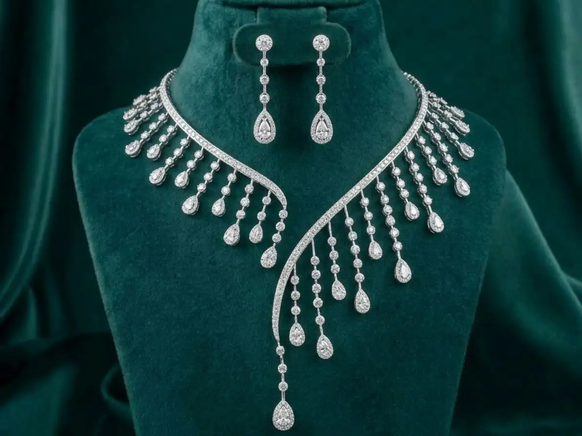 Diamond Rainfall Statement Necklace Set Diamond Rainfall Statement Necklace Set featuring cascading diamond-inspired patterns with sparkling lab-grown diamonds and matching earrings.