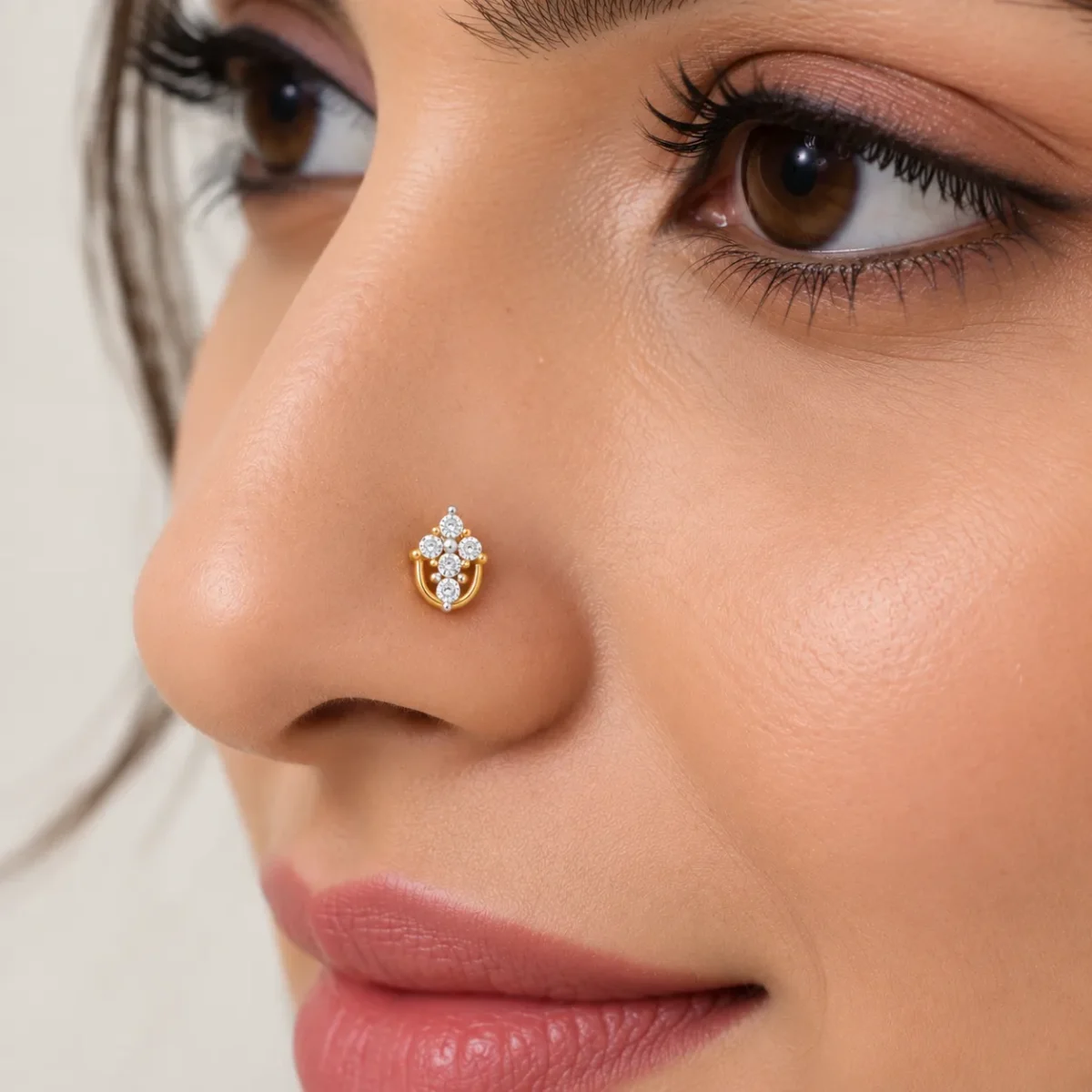 Diamond Vine Lab Grown Diamond Nose Pin for Women on Model