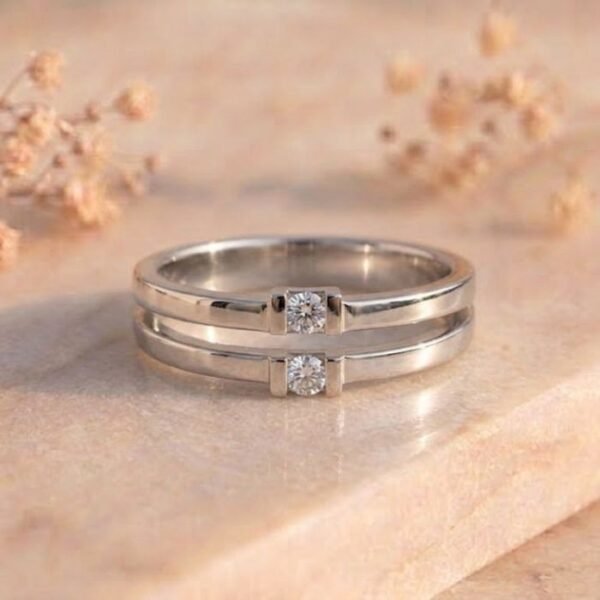 Double Band Bar Set Diamond Ring featuring a stylish double-band design with bar-set sparkling lab-grown diamonds and sleek contemporary detailing.