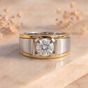 Dual Tone Diamond Band featuring a stylish two-tone metal design adorned with sparkling lab-grown diamonds and a sleek modern finish.