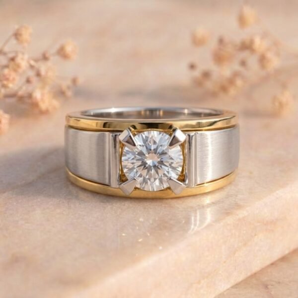 Dual Tone Diamond Band featuring a stylish two-tone metal design adorned with sparkling lab-grown diamonds and a sleek modern finish.