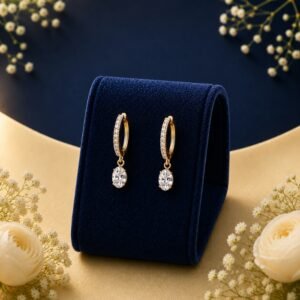 Classic solitaire lab-grown diamond drop hoop earrings in 14 carat gold