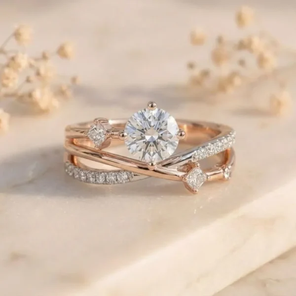Elegant Criss Cross Diamond Ring featuring intertwined criss-cross bands adorned with sparkling lab-grown diamonds and a sleek modern finish.