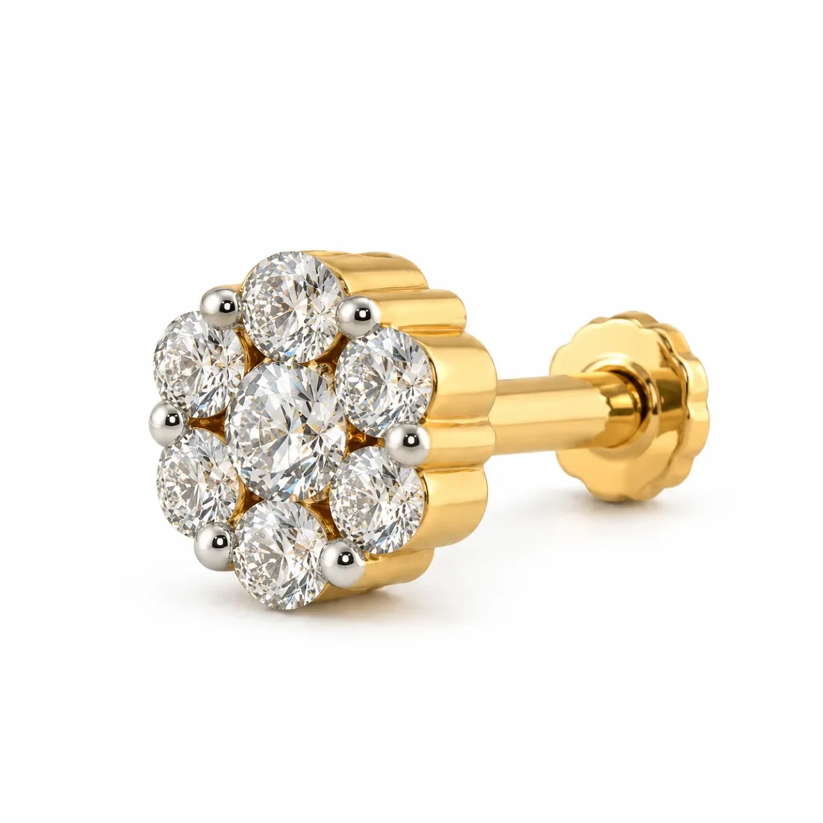 Elegant Everyday Lab Grown Diamond Nose Pin in Gold – Angled View