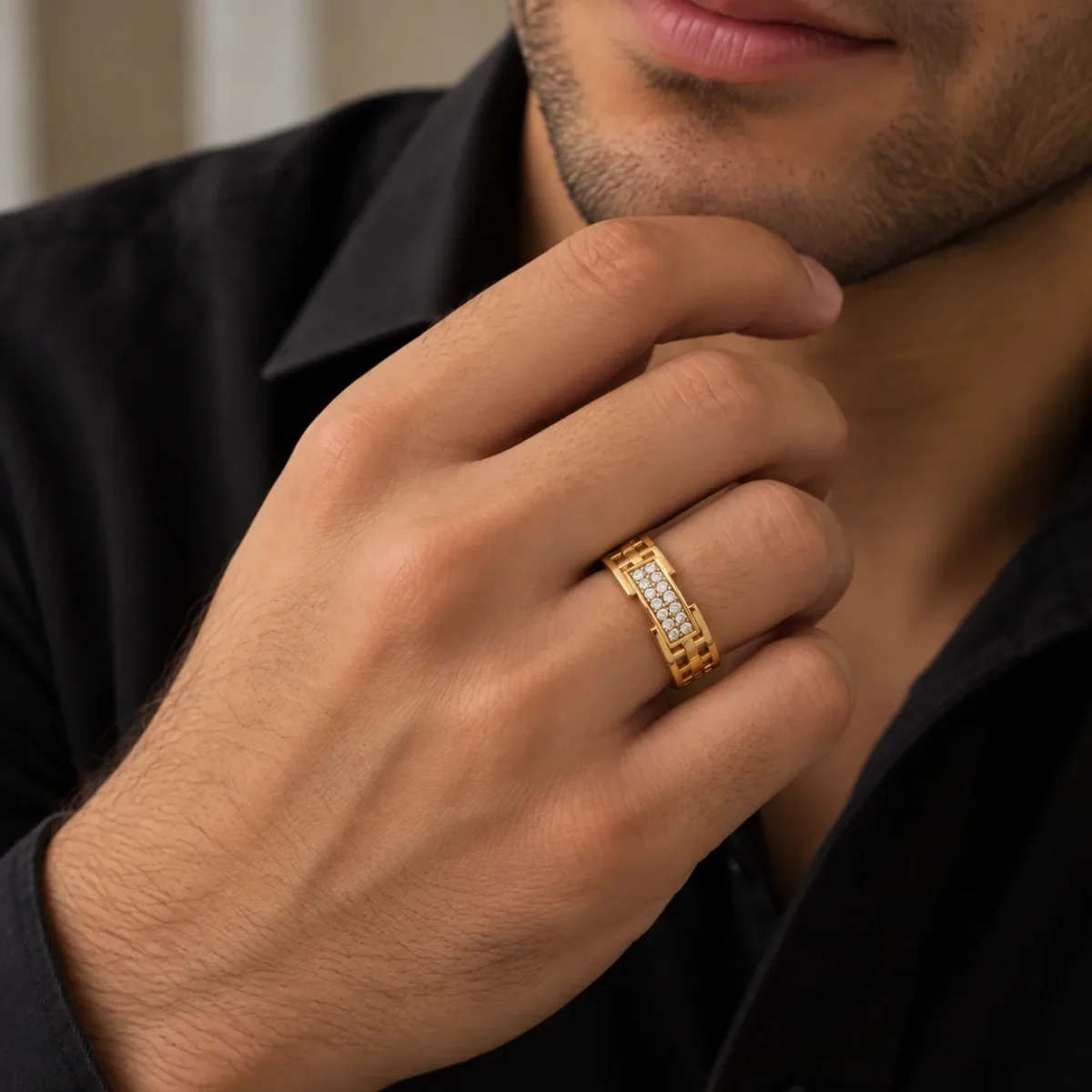 Royal Grid Lab Grown Diamond Men’s Ring for Men on Model