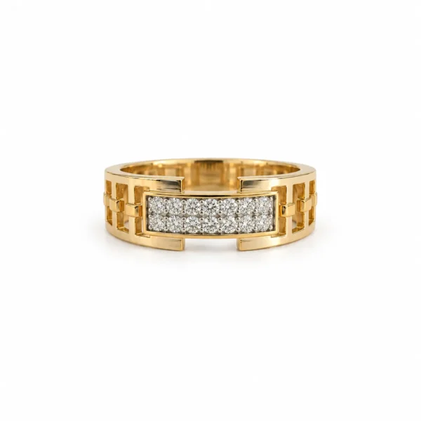 Royal Grid Lab Grown Diamond Men’s Ring in Yellow Gold Front View