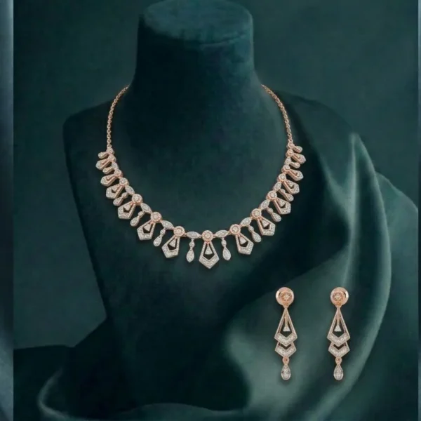 Best luxury CVD diamond necklace set for women featuring a tiered cascading drop design in hallmarked 14k gold.