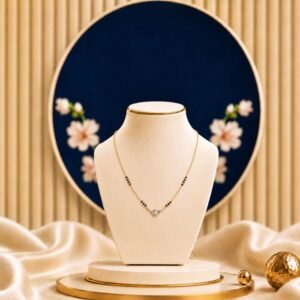 Eternal Knot Lab Grown Diamond Mangalsutra featuring a symbolic infinity knot motif adorned with sparkling lab-grown diamonds and elegant black bead chain detailing.
