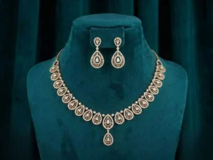Filigree Teardrop Diamond Set featuring intricate filigree teardrop motifs adorned with sparkling lab-grown diamonds and matching elegant earrings.
