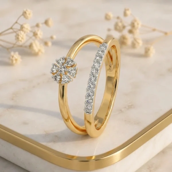 Flora Luxe CVD Diamond Band Gold Ring with floral design featuring lab grown diamonds in elegant gold finish