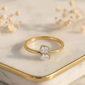 Front View Twin pear CVD diamond open ring front view in gold