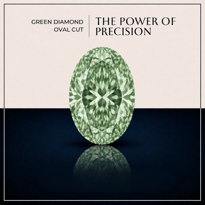 Premium Loose Green Oval Diamond Loose green oval cut lab grown diamond showcasing vivid green color clarity and brilliant facet structure on a clean studio background.