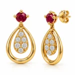 18K Gold Lab Certified Ruby & Lab Grown Diamond Drop Earrings For Women - Image 2