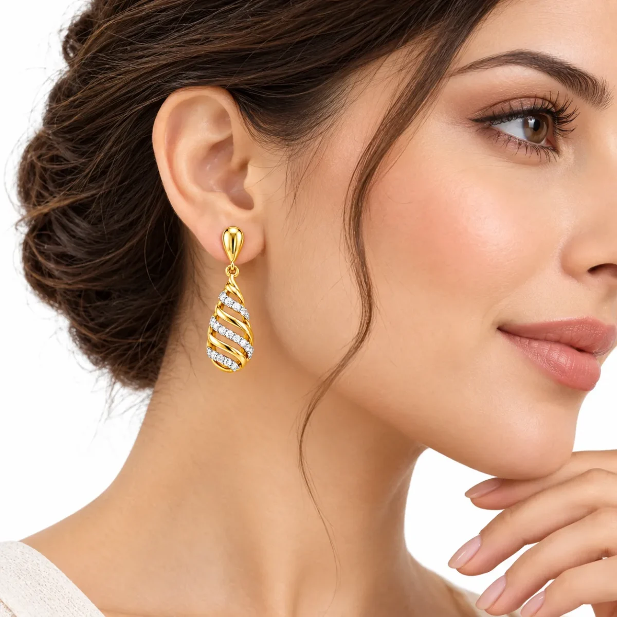 18K Gold Lab Certified Spiral Diamond Drop Earrings for Women - Image 4