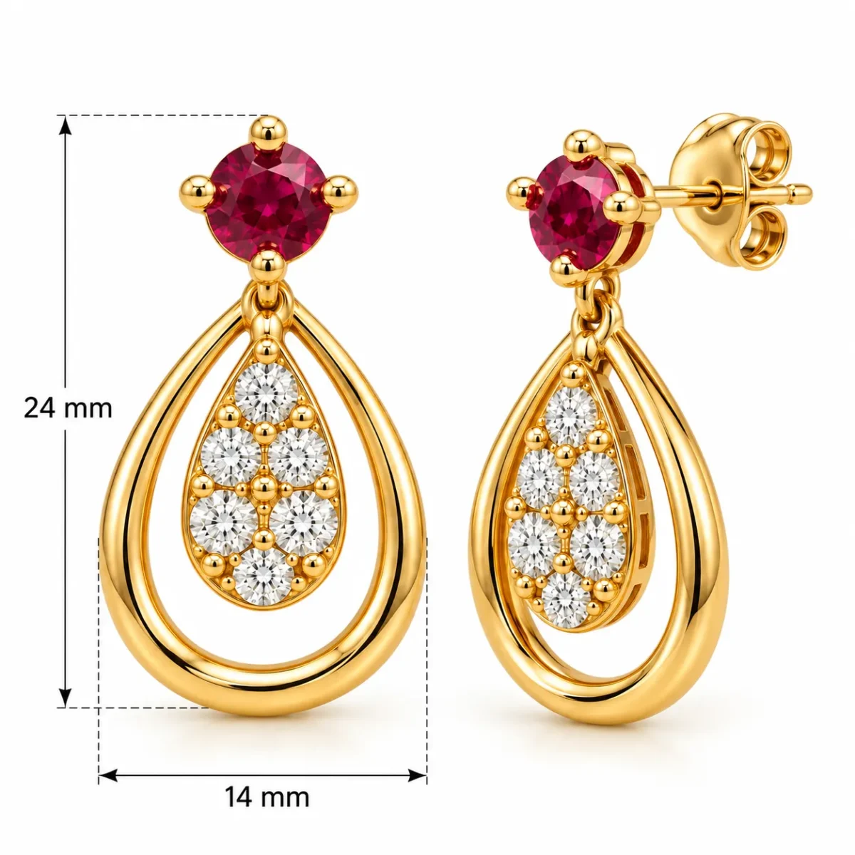18K Gold Lab Certified Ruby & Lab Grown Diamond Drop Earrings For Women - Image 3