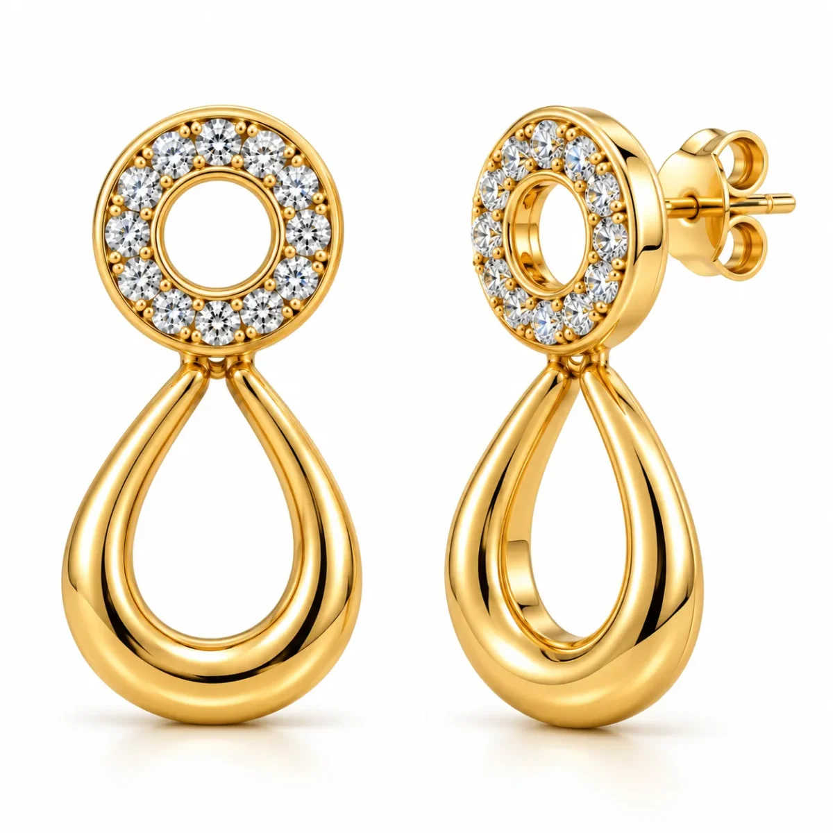 18K Gold Lab Certified Round Diamond Teardrop Earrings for Women - Image 2
