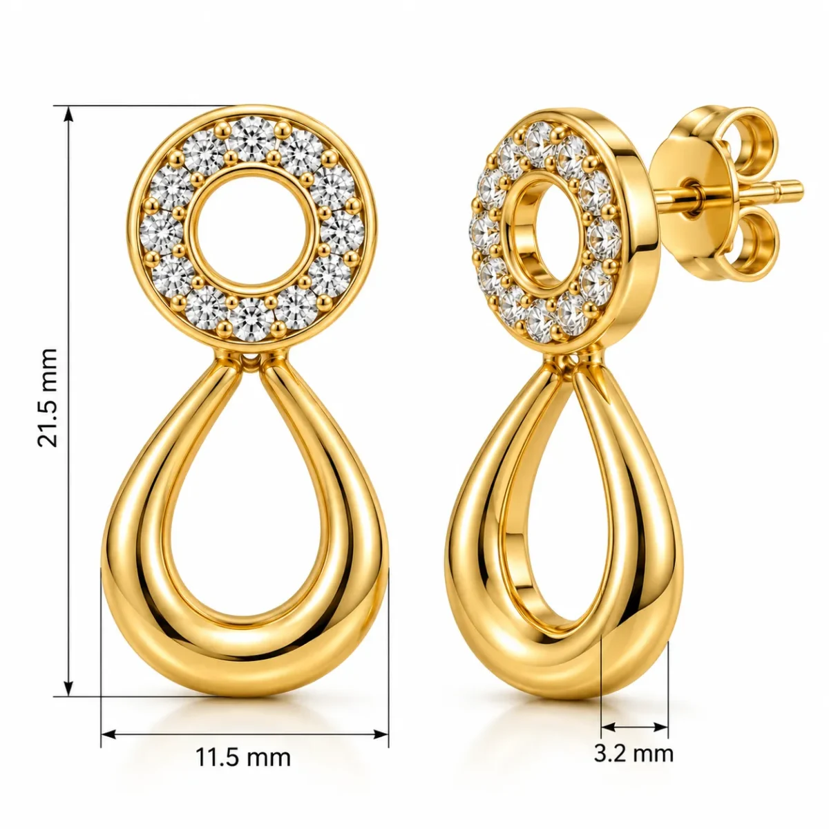 18K Gold Lab Certified Round Diamond Teardrop Earrings for Women - Image 3